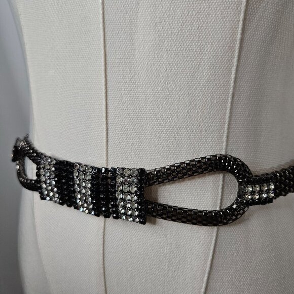 Luxury Dressy OS Black & Silver Crystal Rhinestone Beaded Chain Rope Belt - Picture 11 of 11